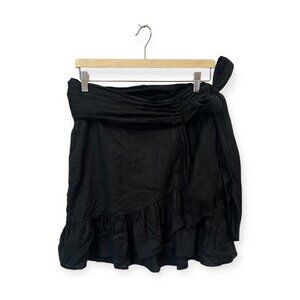 Line Of Oslo Black Linen Wrap Mini Skirt Size S Small